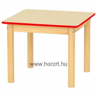 Bölcsődei négyzet asztal, 60x60x40 cm - juhar asztallap-piros élzárással