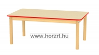 Bölcsődei téglalap asztal, állítható mag, 120x67x40-46 cm, juhar asztallap-kék élzárással