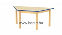 Óvodai trapéz asztal, 118x60x58 cm - juhar asztallap-kék élzárással