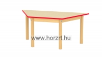 Óvodai trapéz asztal, állítható mag, 118x60x52-58 cm, juhar asztallap-piros élzárással