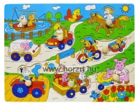 Fogantyús puzzle - Farm - ház körül, járművekkel 12 hó+
