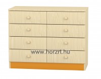 Flóra alacsony szekrény II. 8 fiókos, juhar-narancs