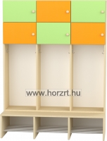 Flóra magas gyermeköltöző 6 személyes - 3 fakkos - 6 ajtós -rácsos cipőtartóval