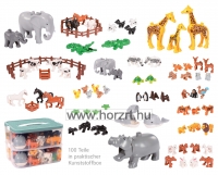 Junior építőkocka kiegészítő készlet - állatok és kerítéselemek, 100 darabos 24 hó+