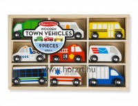 Városi járművek - fa kisautók, 9 db-os készlet