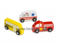 Városi járművek - fa kisautók, 9 db-os készlet