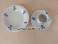 Macikás gyermek porcelán étkészlet bögrével