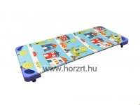 Óvodai vászonlepedő - városos - kék, sarokgumis