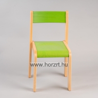 Lili szék, ovis méret, 34 cm magas, pácolt zöld támlával és ülőkével, rakásolható