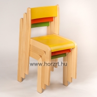 Lili szék, ovis méret, 34 cm magas, pácolt sárga támlával és ülőkével, rakásolható